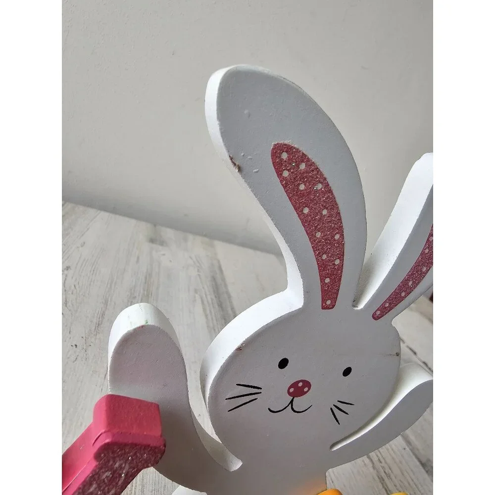 Happy Easter Bunny rabbit sign‎ decor glitter sparkle pastel